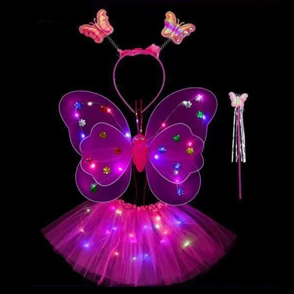 LED Children Costume Props Girls Skirts Angel Luminous Wings Flashing Butterfly Skirt Lights Suit 2-8year Easter Valentines Day - Lootquake