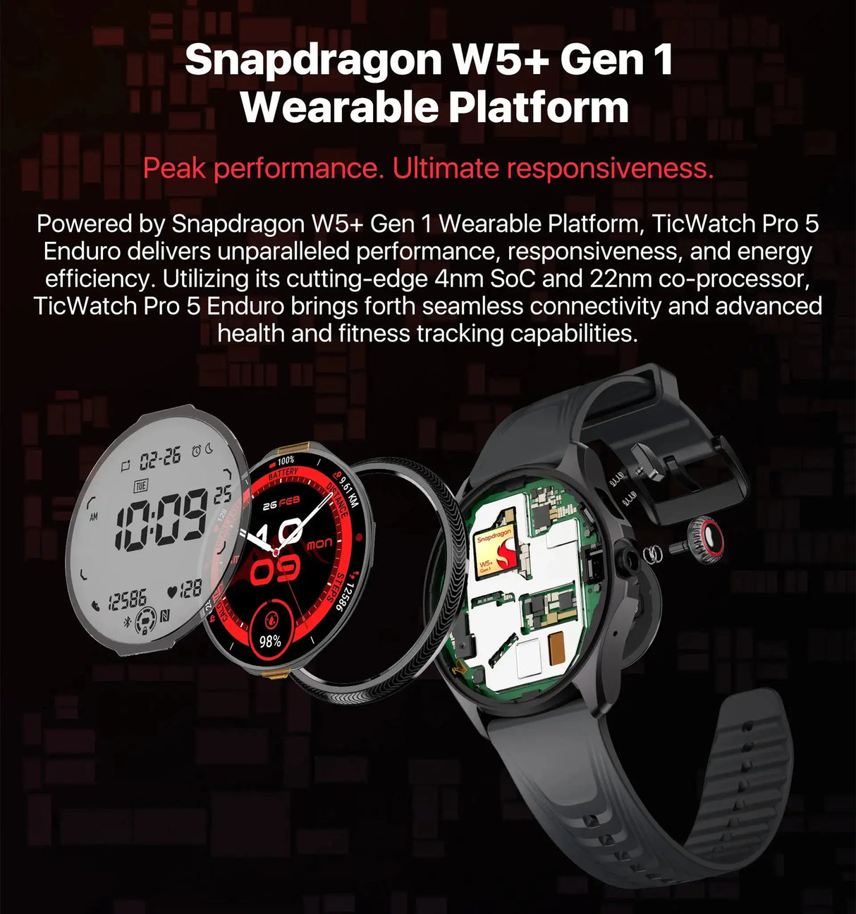 TicWatch Pro 5 Enduro Wear OS Smartwatch for Men 90Hrs Battery 110+ Workout Modes 7/24 Heart Rate Compass and Android Compatible - Lootquake