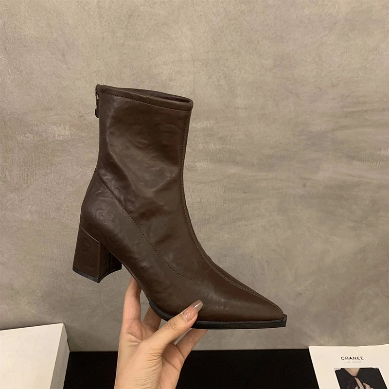 Designer Vintage Women Ankle Boots Fashion Pointed Toe Short Booties Elegant High Heels Shoes Botas Mujer - Lootquake
