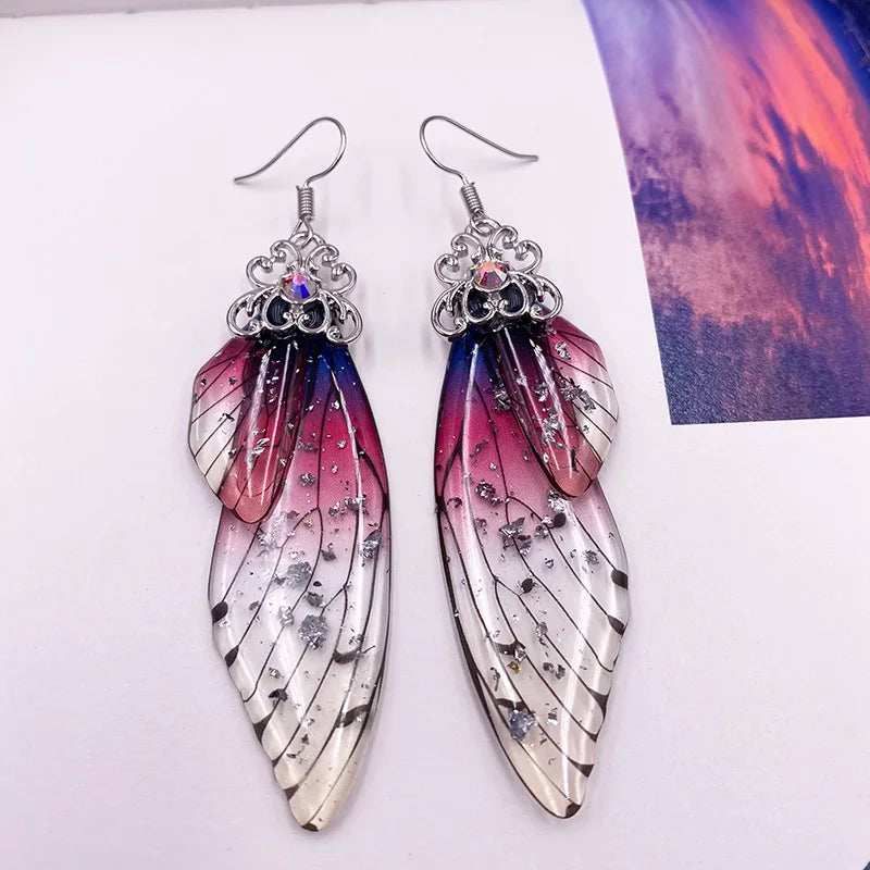 New Handmade Fairy Simulation Wing Earrings Insect Butterfly Wing Drop Earrings Foil Rhinestone Earrings Romantic Bridal Jewelry - Lootquake