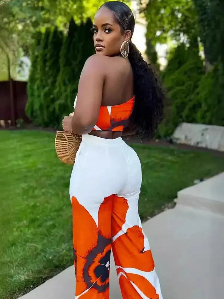 2 Piece Women Sets 2024 New Arrival Summer Autumn Matching Printing Two Pieces Sets Sleeveless Top And Pants Suits Outfits - Lootquake