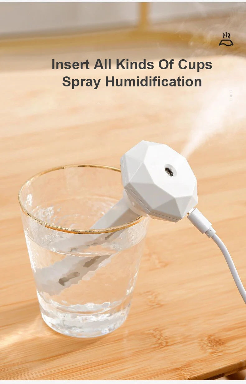 Humidificateur d'air à lampe LED, diffuseur d'huiles essentielles USB, purificateur de voiture, brumisateur d'arômes anioniques avec lumière romantique, humidificateur portable