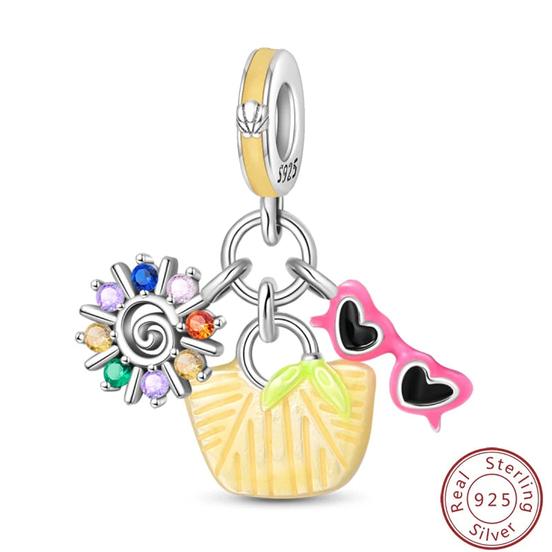 Ensemble de trois breloques en argent sterling S925, perles de 3 mm, motif princesse, golf, hamster, appareil photo, voyage, fabrication de bijoux fins