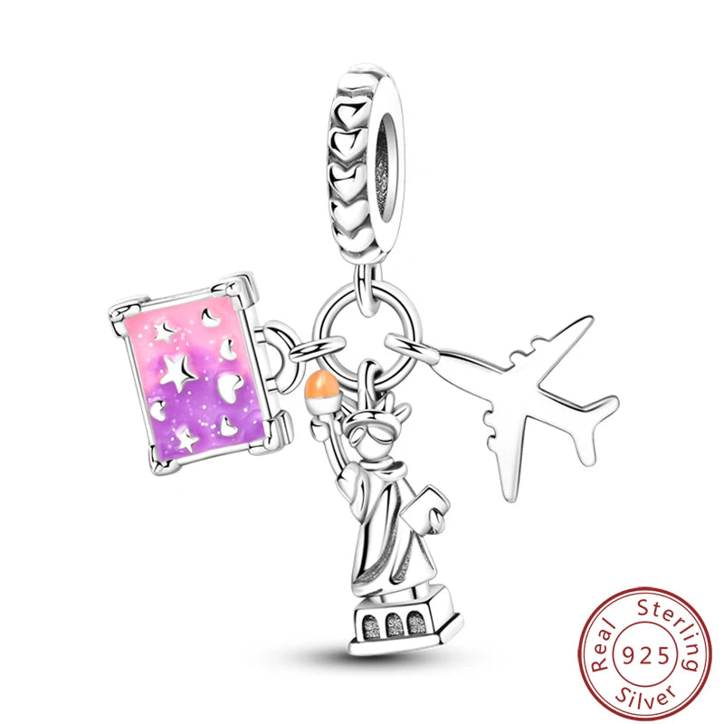 S925 Sterling Silver Princess Golf Hamster Camera Travel Three Piece Set Charms Beads 3mm DIY Fine Jewelry Making - Lootquake