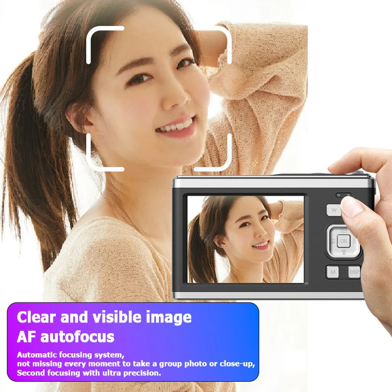 Appareil photo numérique 4K HD à objectif télescopique, double écran haute définition, zoom optique 16x, étanche, pour selfies, beauté, maison