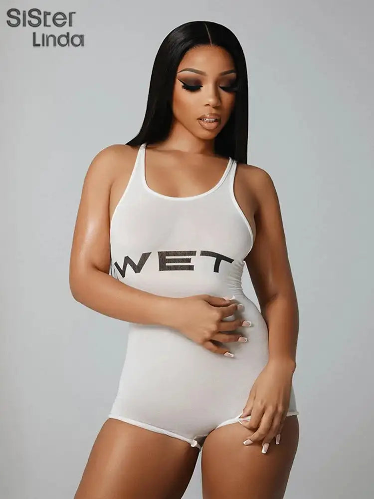 Mono corto informal auténtico para mujer, popular en verano de 2024, con tirantes, escote bajo y espalda descubierta, sin mangas, ideal para combinar con pantalones cortos.