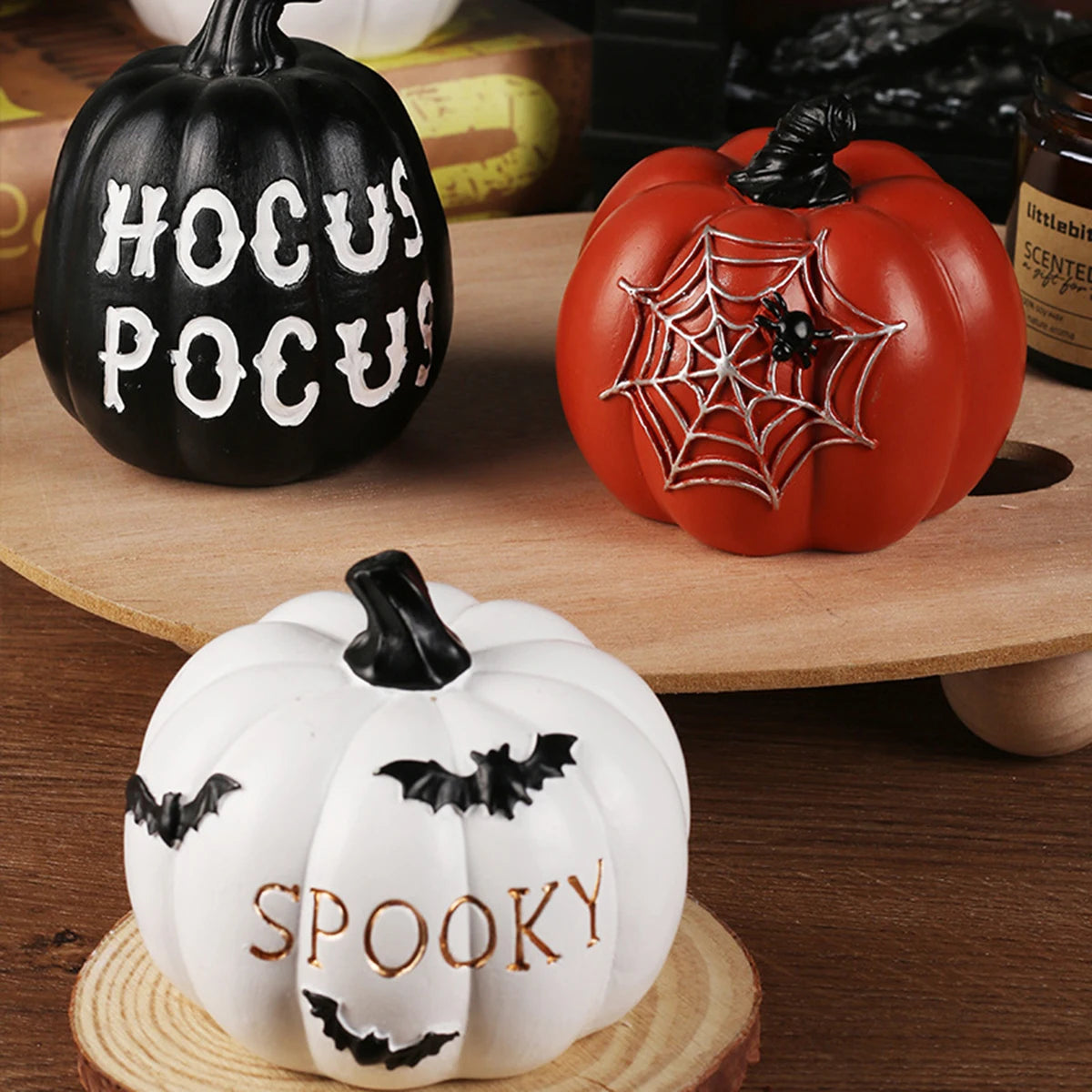 Spooky Resin Pumpkin Decor - Gothic Tabletop Centerpiece for Halloween