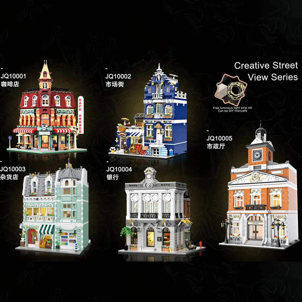 European Market Street Villa House Model Building Blocks MINI Creative Architectural Scene Light Assemble Brick Toy Kid Gift - Lootquake