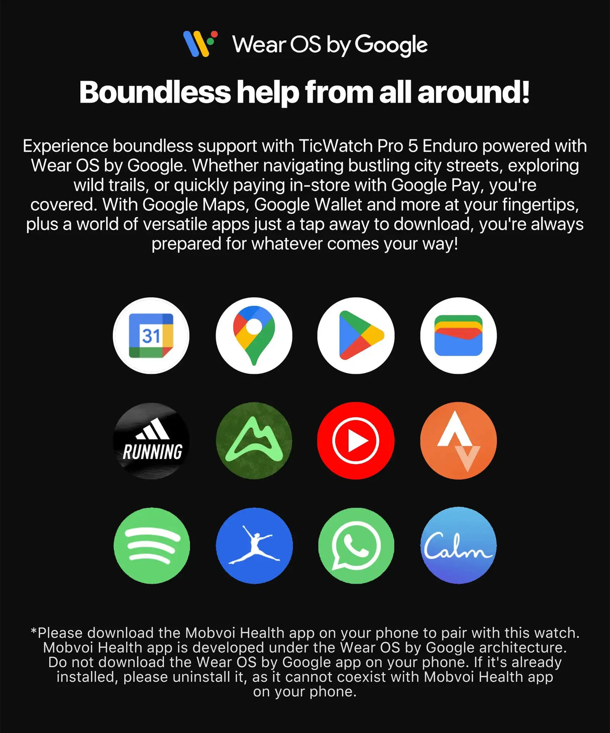 TicWatch Pro 5 Enduro Wear OS Smartwatch for Men 90Hrs Battery 110+ Workout Modes 7/24 Heart Rate Compass and Android Compatible - Lootquake