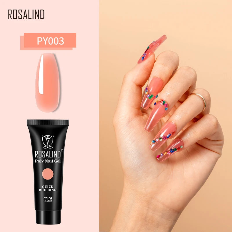 ROSALIND Poly Nail Gel Semi Permanent Acrylic Nail Art Hybrid Varnishes Poly Crystal Nail Polish Top Base Coat Need UV/LED Lamp