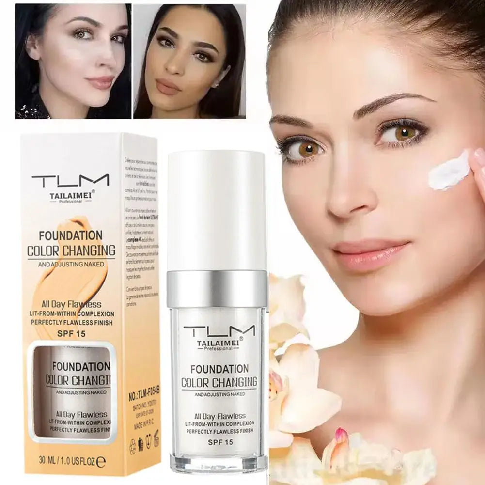 Base de maquillaje líquida que cambia de color, oculta arrugas y líneas, base de maquillaje BB Cream con FPS 15, corrector, prebase hidratante para todo tipo de piel.