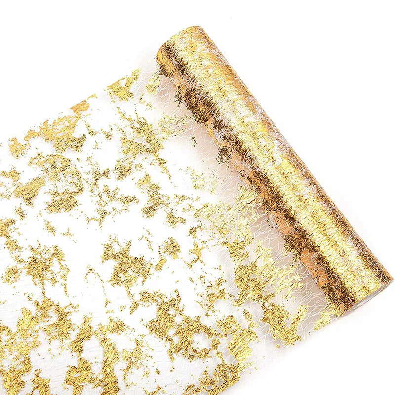 11x108 Inch Metallic Gold Sequin Glitter Thin Mesh Table Runner Roll For Wedding Birthday Party Easter Eid Mubarak Table Decor - Lootquake