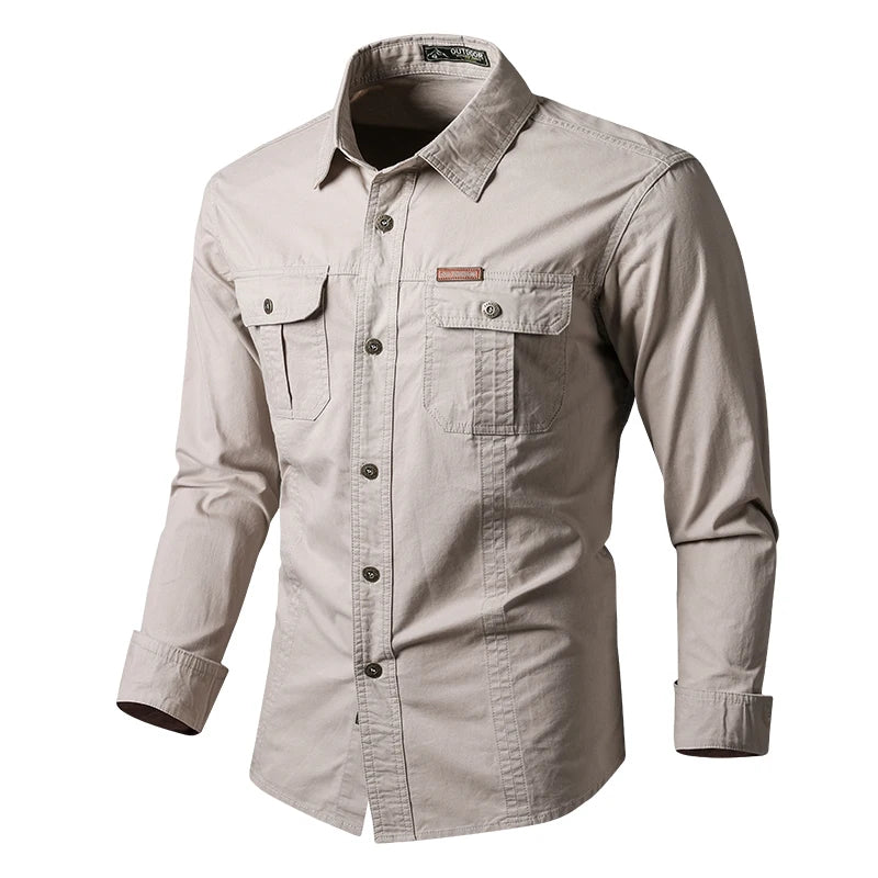 Mens Katoen Militaire Shirts Mannen Lange Mouwen Casual Dress Shirt Mannelijke Cargo Werk Shirts Heren Werken Shirts - Lootquake