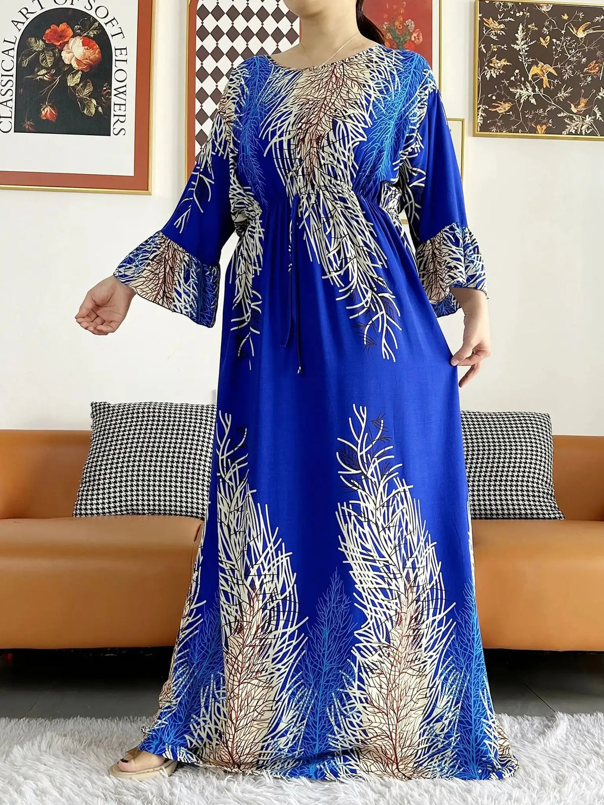 New Style African Dashiki Print Long Sleeve Loose Cotton Elegant Women Abaya Long Dress Summer Maxi Casual Dresses Vestidos