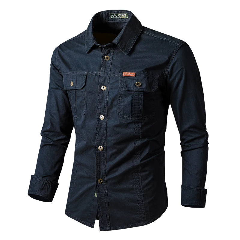 Mens Katoen Militaire Shirts Mannen Lange Mouwen Casual Dress Shirt Mannelijke Cargo Werk Shirts Heren Werken Shirts - Lootquake