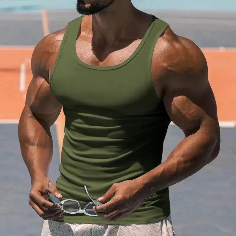 American Vest, Summer Europe And The United States Men Stretch Sports Gym Training, Tight Hurdle Sleeveless Top Solid Color Vest - Lootquake