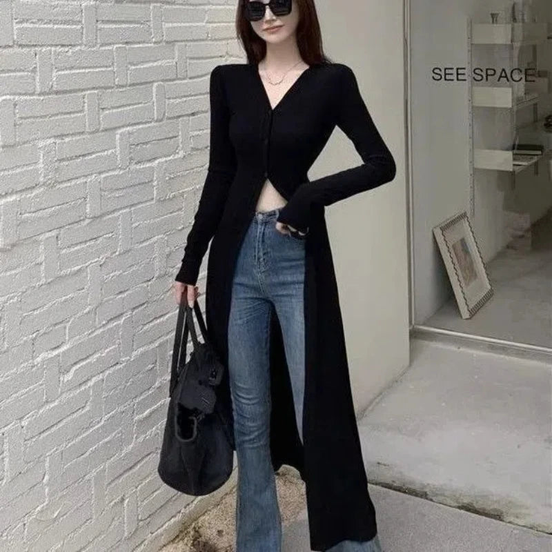 Street Casual Black Slim Long T Shirts Spring Autumn New Long Sleeve Solid Simplicity Fashion Tops Trend Vintage Women Clothing - Lootquake