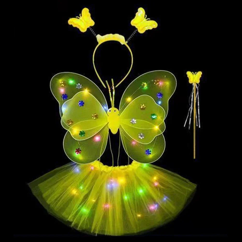 LED Children Costume Props Girls Skirts Angel Luminous Wings Flashing Butterfly Skirt Lights Suit 2-8year Easter Valentines Day - Lootquake