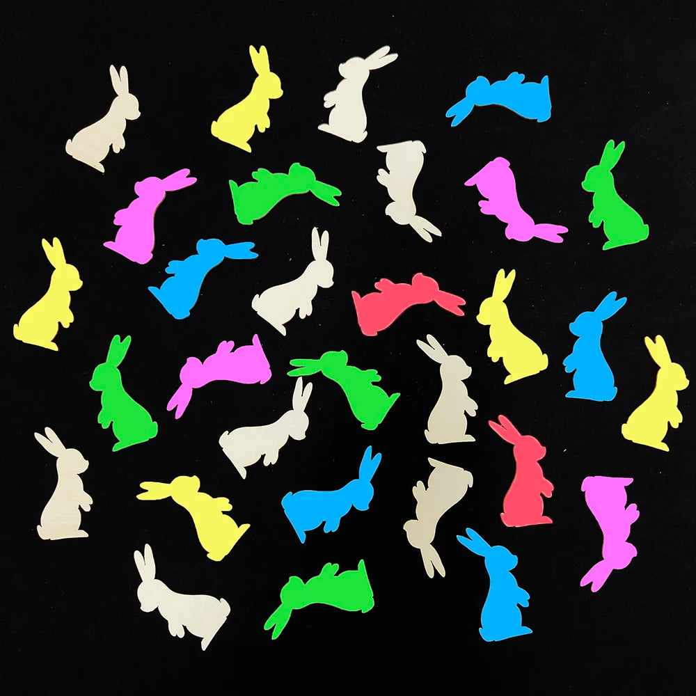 50/100Pcs Easter Bunny Shaped Wooden Chips Happy Easter Unfinished Diy Painting Crafts Rabbit Ornaments Easter Kids Favor - Lootquake
