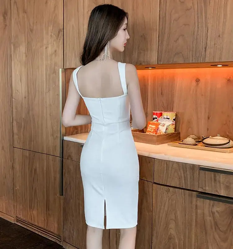 Sweet Fashion Slash Neck Long Dress Sexy Office Lady Straps Slim Medium Dress Elegant Women 2023 New Sweet Spice Girls 4CWT - Lootquake