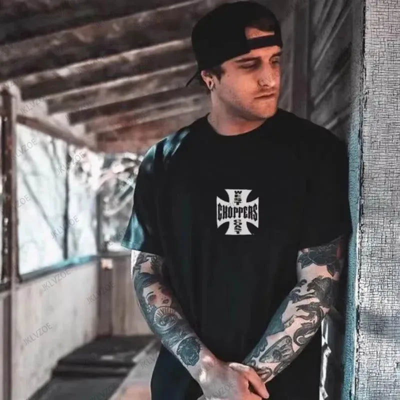 West Coast Choppers Cross Frame Print Women Tshirt Hip Hop Streetwear T-shirts Fashion Tees Short Sleeve Oversized Unisex Tops - Lootquake