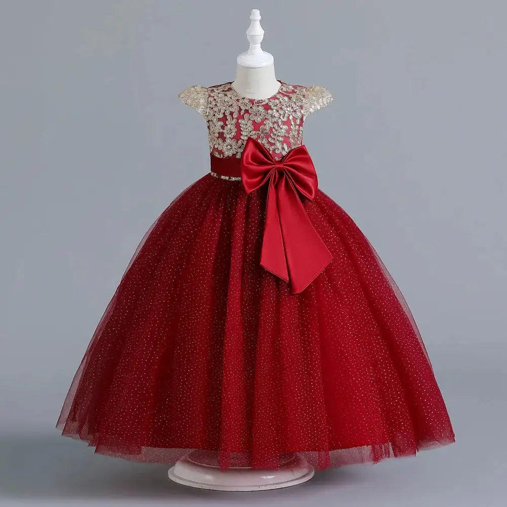 New Christmas Party Princess long dress children's dress children's gauze lace birthday party dinner ball big butterfly dress - Lootquake