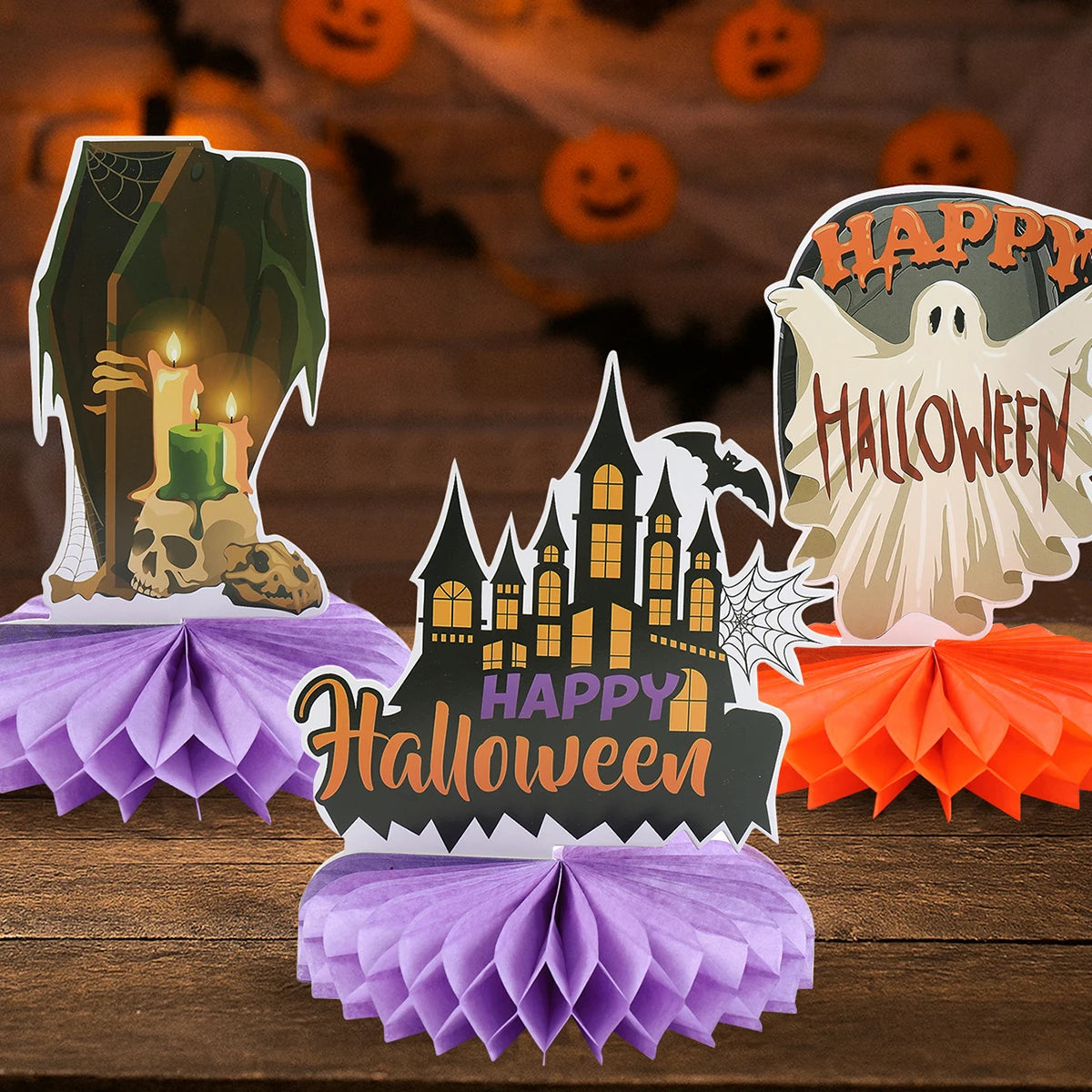 Happy Halloween Honeycomb Ornaments Halloween Decorations Scary Ghost Pumpkin Witch Honeycomb Props Halloween Party Decoration