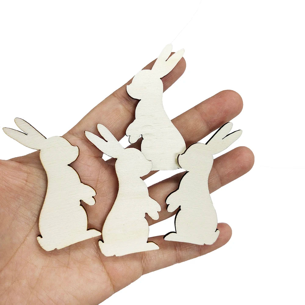 50/100Pcs Easter Bunny Shaped Wooden Chips Happy Easter Unfinished Diy Painting Crafts Rabbit Ornaments Easter Kids Favor - Lootquake