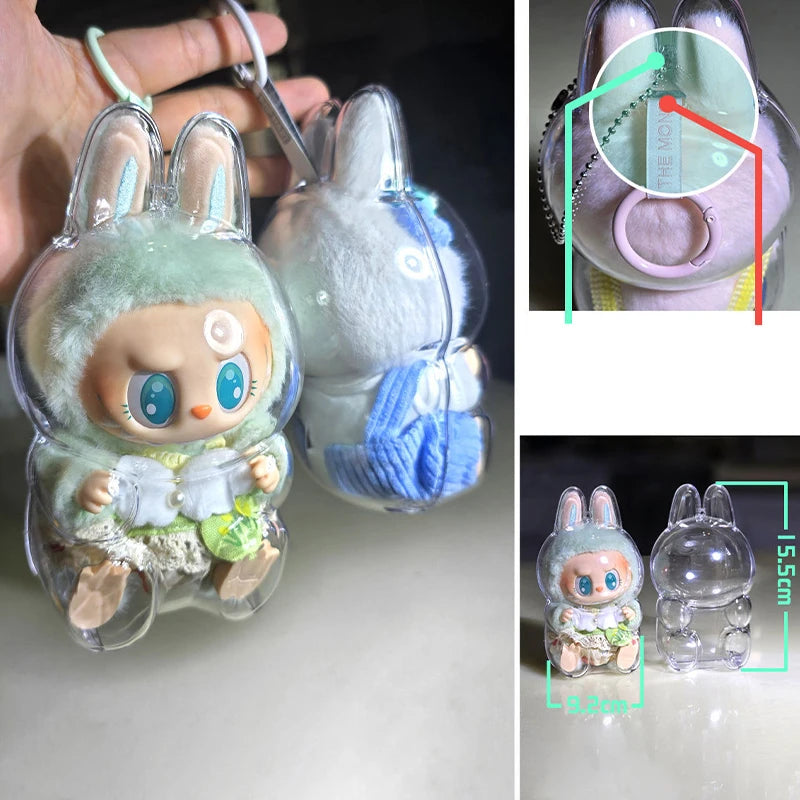 LABUBU Étui transparent pour siège Labubu Étui en plastique Sac à dos Charms