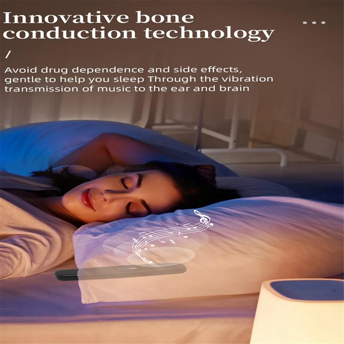 Enceinte Bluetooth sans fil à conduction osseuse, idéale sous l'oreiller, avec bruit blanc pour dormir, noire