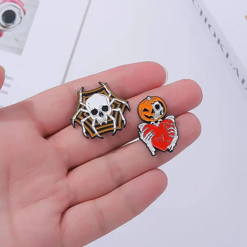 Punk Style Brooch Skull Rose Heart Brooch Halloween Cat Head Compass Wizard Hat Black Cat Alloy Brooches Enamel Badge Lapel Pins - Lootquake