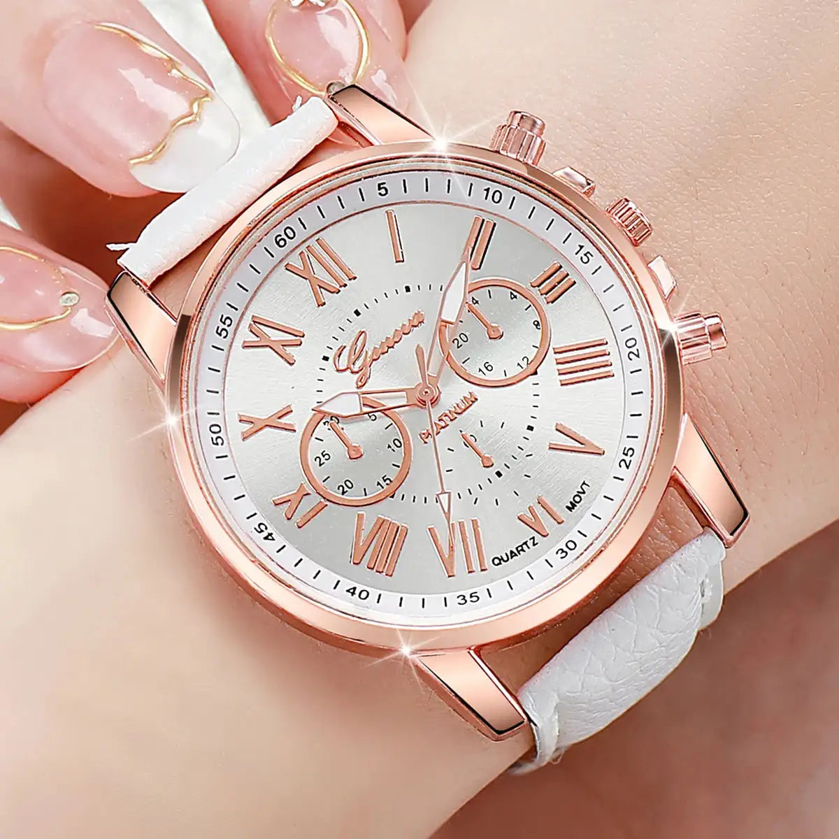 5PCS Women's Watches Fashion Roma Dial Leather Band Quartz Watch Ladies Silicone Band Wristwatch Reloj Mujer(Without Box) - Lootquake