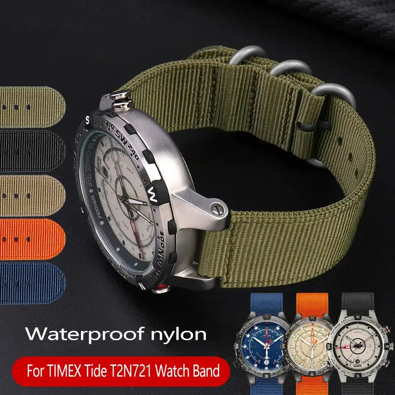 For TIMEX Tide Canvas Convex Strap Male Compass Bracelet T2N721 T2N720 TW2T76500 TW2T76300 Nylon Watchband 24*16MM Wristband - Lootquake