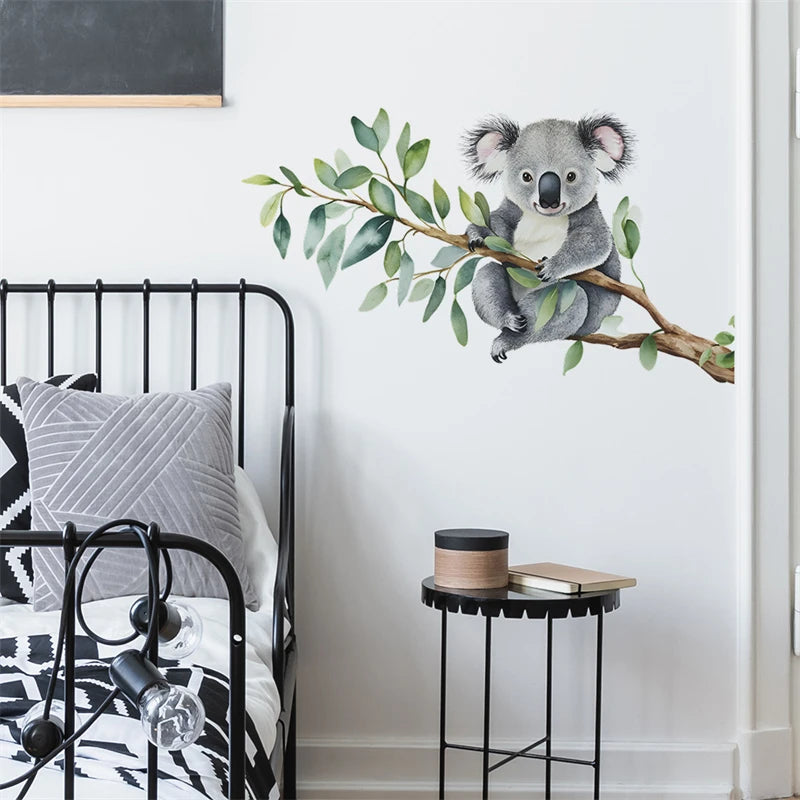 Pegatinas de pared de dibujos animados de koala trepando ramas de árboles, decoración de pared para habitación infantil, guardería, papel tapiz de PVC