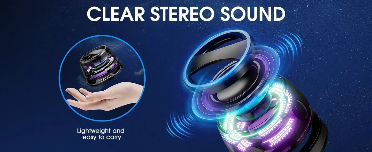 Enceinte Bluetooth sans fil avec lumières RVB, son stéréo et support pour téléphone - Mini enceinte de voyage portable pour iPhone et Android