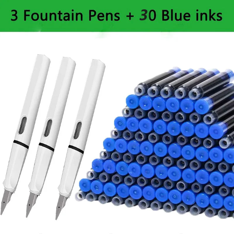 Juego de 33 plumas estilográficas Kawaii con tinta reemplazable, tinta negra, azul y roja EF de 0,38 mm, bolígrafos escolares, material de oficina, papelería para escribir.