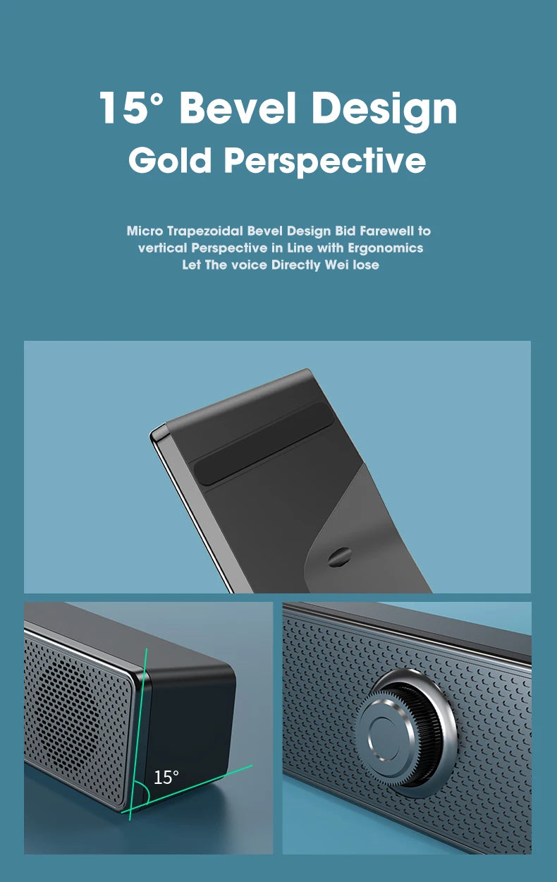 Altavoz Bluetooth Salange con cable USB, puerto de 3,5 mm, barra de sonido para PC, consola de juegos, teléfono inteligente, portátil, tableta, juego de escritorio negro largo