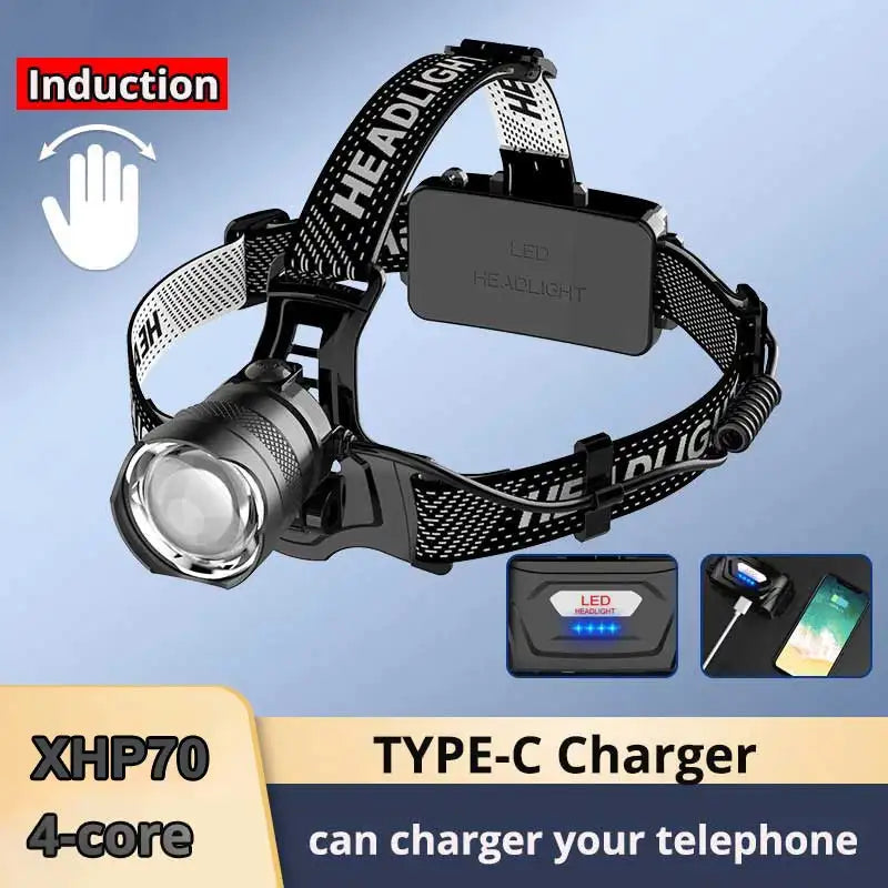 White Laser Fishing LED Headlamp Sensor XHP90 Headlight with 18650 Battery Flashlight USB Rechargeable Head Lights Torch Lantern - Lootquake