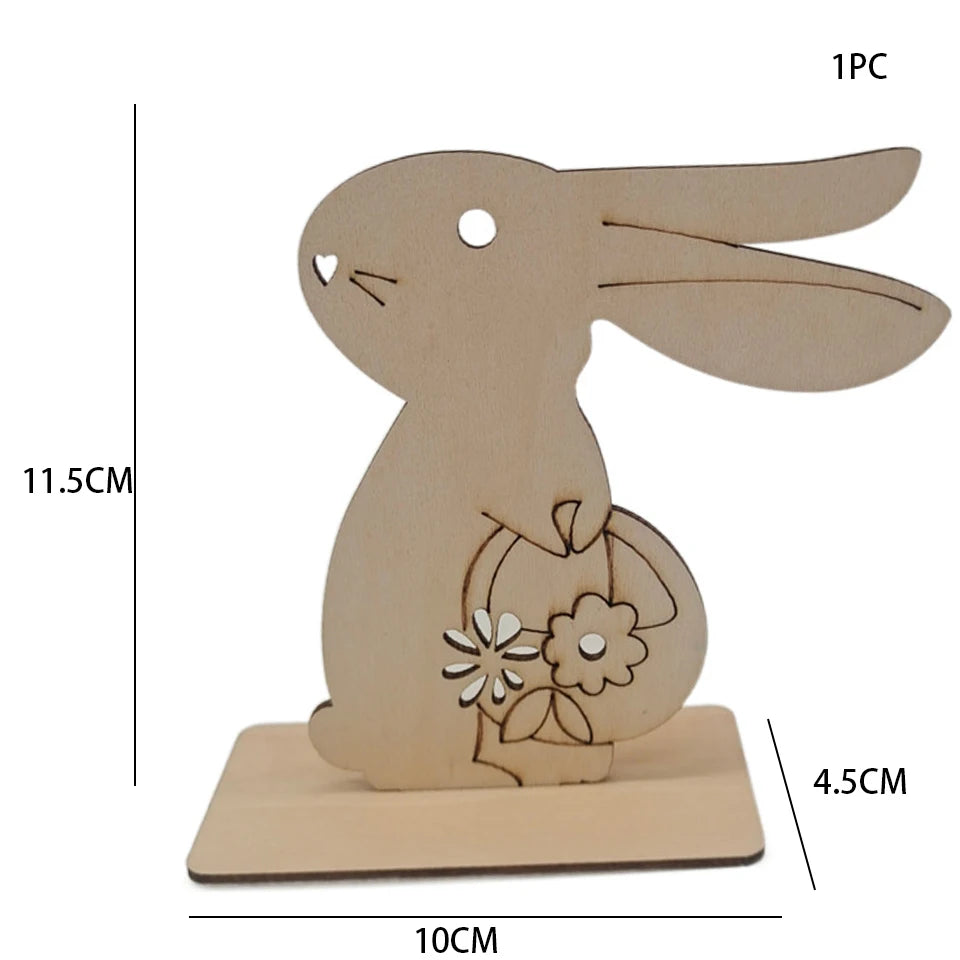 1pc Easter Wooden Egg Ornament Hollowed Rabbit Crafts For Easter Home Table Decorations Kids Handmade DIY Painting Gifts Supply - Lootquake