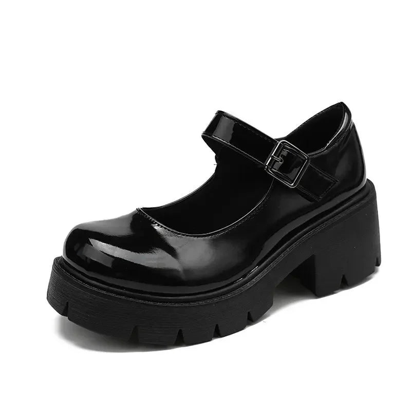 Patent Leather High Heels Mary Jane Shoes Women Japanese Style Ankle Platform Pumps Woman Buckle Jk Uniform Lolita Shoes - Lootquake