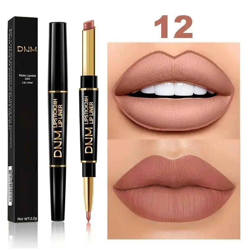 12 Colors Double-Ended Lipstick & Lip Liner Pencil,Waterproof, Non-Stick, Long Lasting,Make Natural Makeup Effect for All Skin