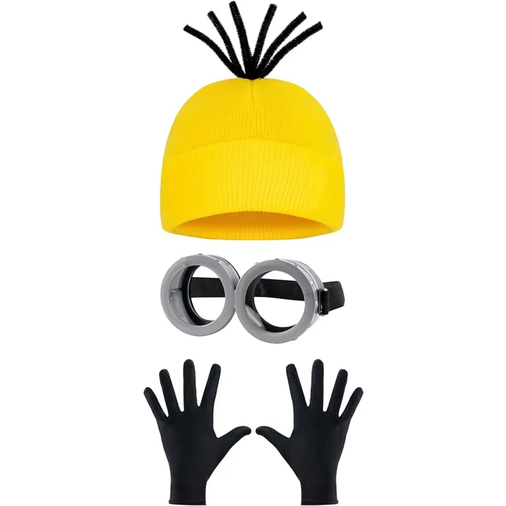 Halloween Party Minion Costumes Little Yellow Man Cosplay Movie Cartoon Funny Dress Up Magical Thief Dad Gray Striped Scarf