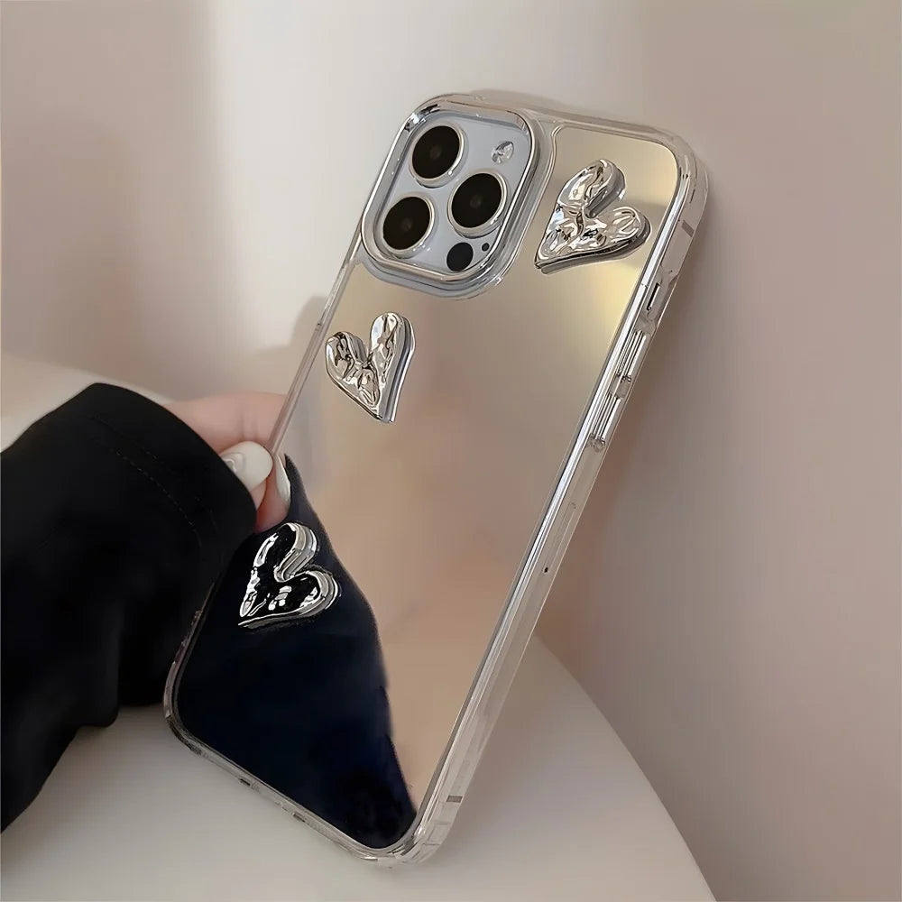 Funda para teléfono con espejo y corazón de amor 3D