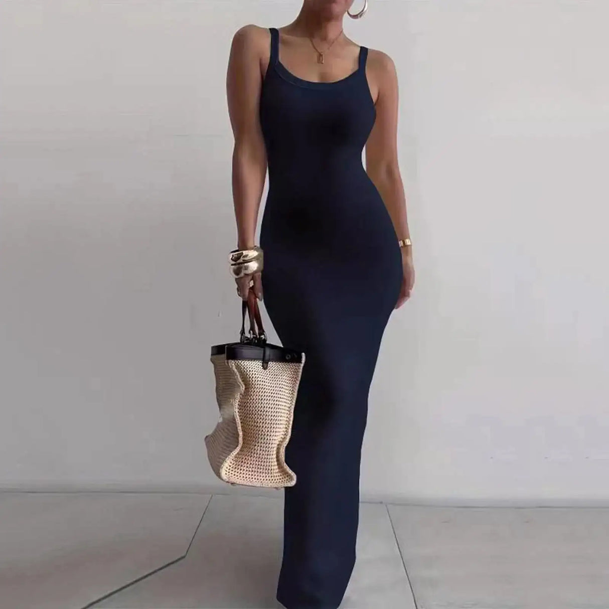 Women's Bodycon Maxi Dress Summer Sleeveless Long Dress For Beach Holiday Vacation Robes Femmes Solid Color Slim Fit Dresses - Lootquake