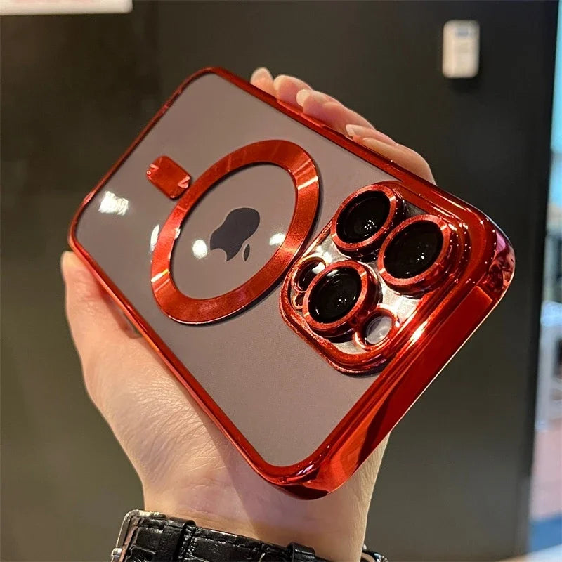 Funda de lujo transparente con carga inalámbrica Magsafe para teléfono