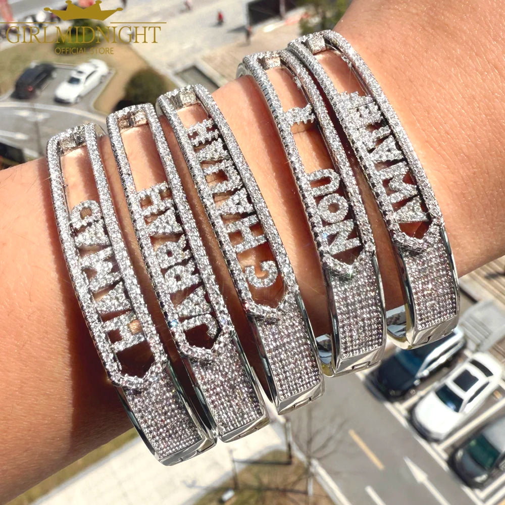 Personalized Name Paved 5A Cubic Zirconia Jewelry Customize Fashion Women DIY 26 Initial Alphabet Slider Letter Bangle Bracelets - Lootquake