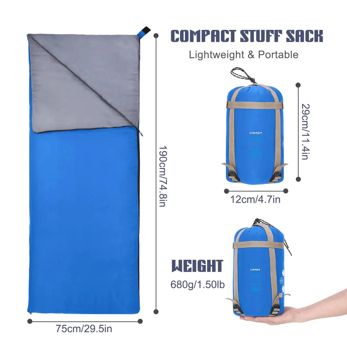 Saco de dormir portátil para exteriores Lixada de 190 x 75 cm, para acampar, viajar, senderismo, multifunción, ultraligero, 680 g, para mochileros.