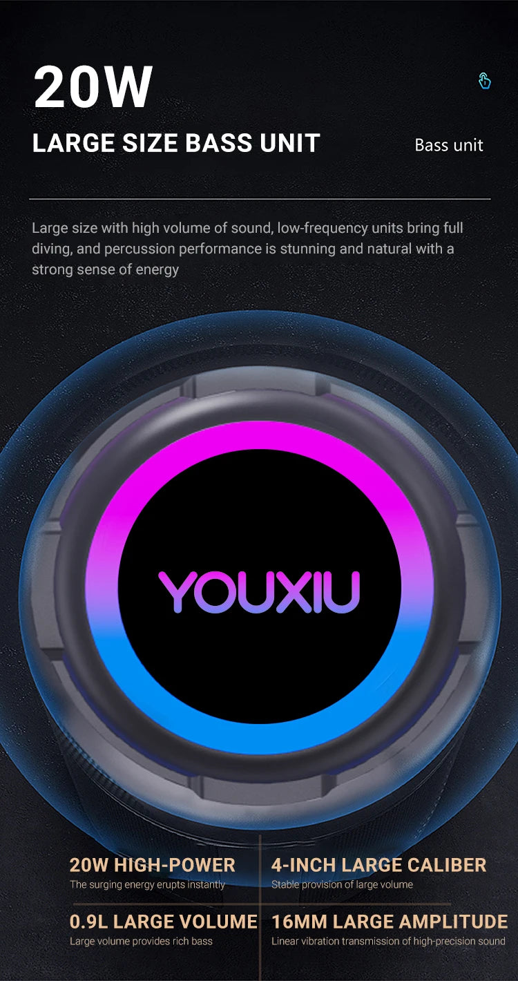 Altavoz Bluetooth portátil, subwoofer estéreo de 360 grados, resistente al agua IPX7, con iluminación, compatible con TF, TWS, inalámbrico, 40 W, para exteriores.