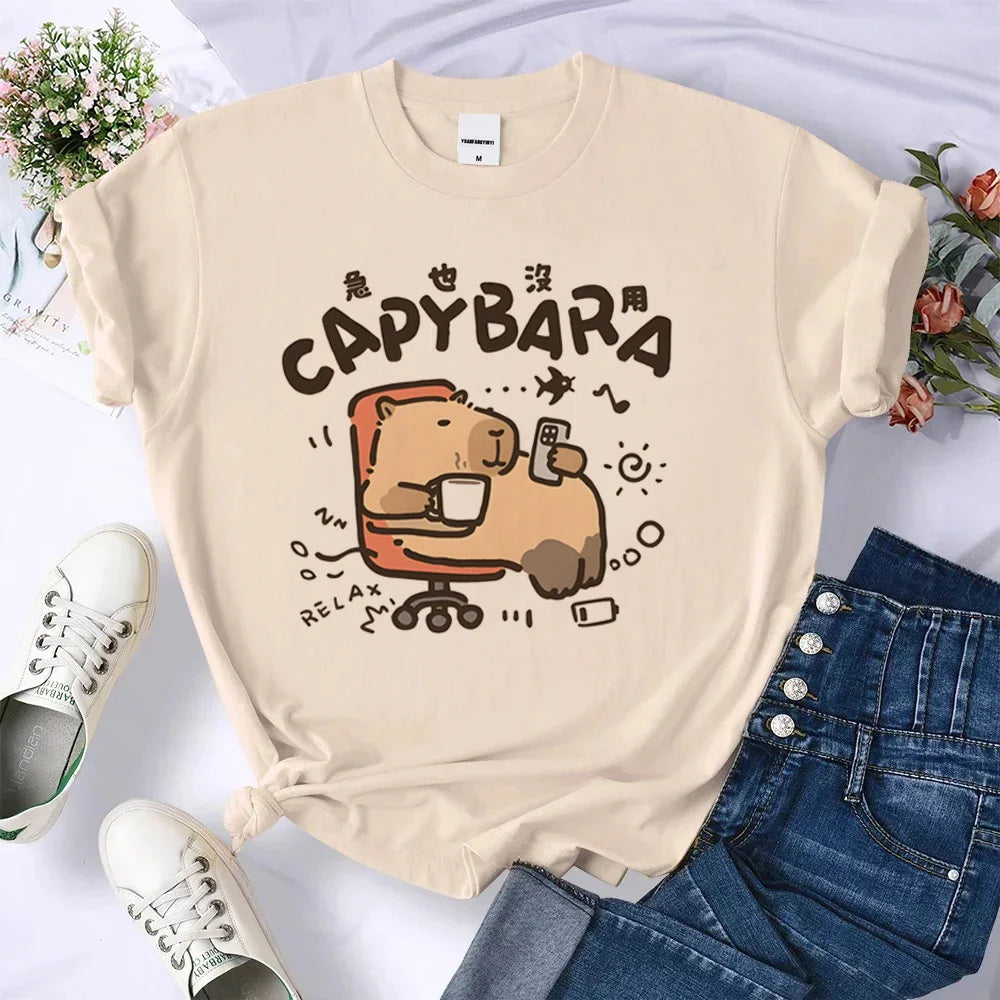 Capybara t shirt teen Breathable Vintage 2000s Gothic Punk Psychedelic t shirt Digital women Breathable kawaii Punk Y2k - Lootquake