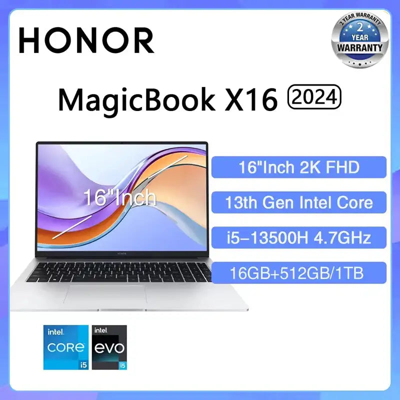 2024 New HONOR Laptop MagicBook X16 Pro 2024 16"Inch FHD Intel Core i5-13500H AMD Ryzen R5 7640HS Computer PC Notebook Ultrabook - Lootquake